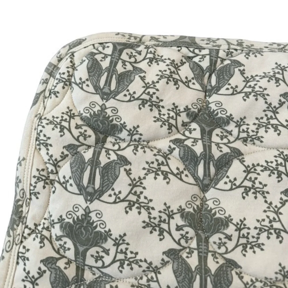 Kate Quinn Organic Cotton Muted Green Bird Print Quilt Baby Nursery Blanket‎